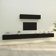 Szafki RTV - The Living Store 6-częściowa szafka pod telewizor z czarnego materiału drewnopochodnego - miniaturka - grafika 1