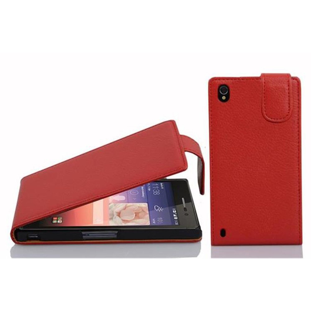 Etui ochronne Cadorabo do Huawei ASCEND P7 w kolorze czerwonym Etui z klapką na telefon komórkowy Pokrowiec ze skóry syntetycznej