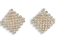 Kolczyki - Klipsy do uszu złote romby z cyrkoniami - miniaturka - grafika 1