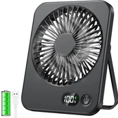 Wentylatory - Wentylator stołowy, miniaturowy, przenośny wentylator USB z wyświetlaczem LCD, 5 prędkości, odpowiedni do biura i domu (czarny) - miniaturka - grafika 1