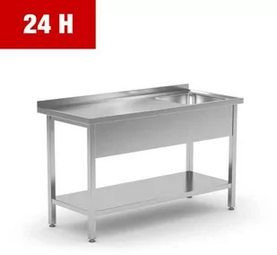 Polgast STÓŁ ZE ZLEWEM 1-KOMOROWYM Z KOMORĄ PO PRAWEJ I PÓŁKĄ POL-212-P 1200x600x850 Wysyłka 24 h! - Stoły gastronomiczne - miniaturka - grafika 1