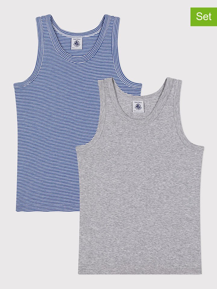PETIT BATEAU Podkoszulki (2 szt.) w kolorze szarym i niebieskim