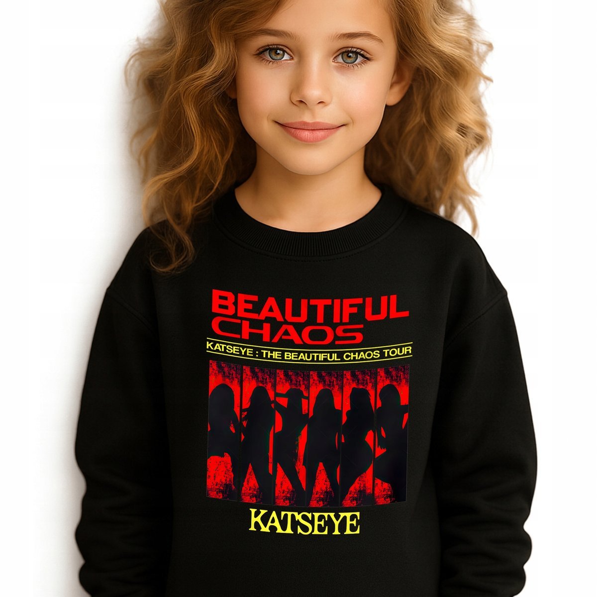 Bluza Dziecięca Czarna KATSEYE CHAOS TOUR Muzyka K-pop Prezent - 128 cm Wz