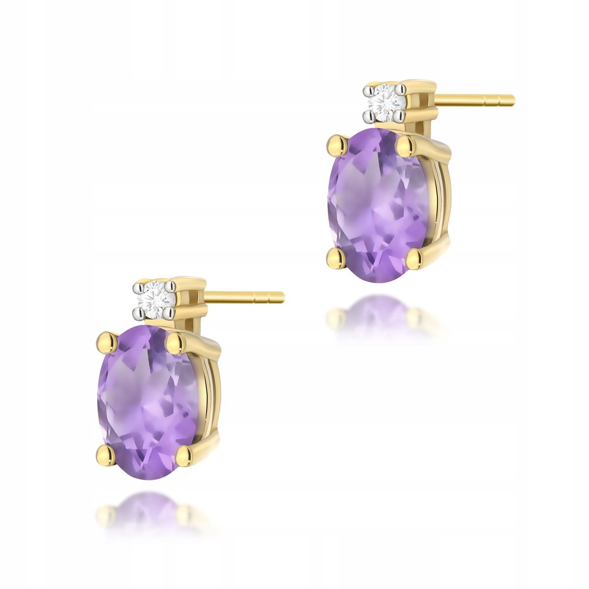 Kolczyki złote damskie 585 z ametystem i diamentami markowe eleganckie 14k