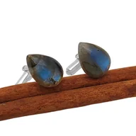 Spinki do mankietów i krawatów - Spinki do mankietów Labradoryt Łezka (S1402) Srebrny [925] - miniaturka - grafika 1