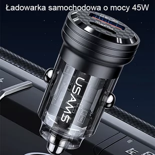 USAMS Ład. sam. C35 USB+USB-C 45W Fast Charge fioletowy/purple CC175CC02 (US-CC175) - Ładowarki samochodowe - miniaturka - grafika 2