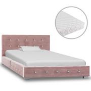 Łóżka - vidaXL Łóżko z materacem, różowe, aksamit, 90 x 200 cm - miniaturka - grafika 1