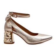 Czółenka - Skórzane Czółenka Z Kokardką Maciejka 05059-25 Złote złoty - miniaturka - grafika 1