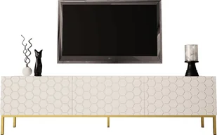 MEGSTYL SZAFKA RTV 190CM NA ZŁOTYCH NÓŻKACH - HEXA 1 biały mat - biały połysk - Szafki RTV - miniaturka - grafika 1