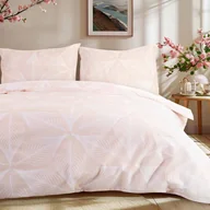 Pościel - Pościel 160x200 flanelowa pudrowa Geo w liście Darymex - miniaturka - grafika 1