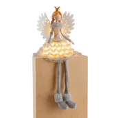 Ozdoby bożonarodzeniowe - Figurka tekstylna LED anioł z koroną i wiszącymi nogami 53 cm szary - miniaturka - grafika 1