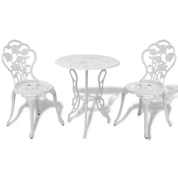 Zestaw Bistro z Aluminium i Żeliwa, Kwiatowy Wzór, Biały, Stół 59x59x6