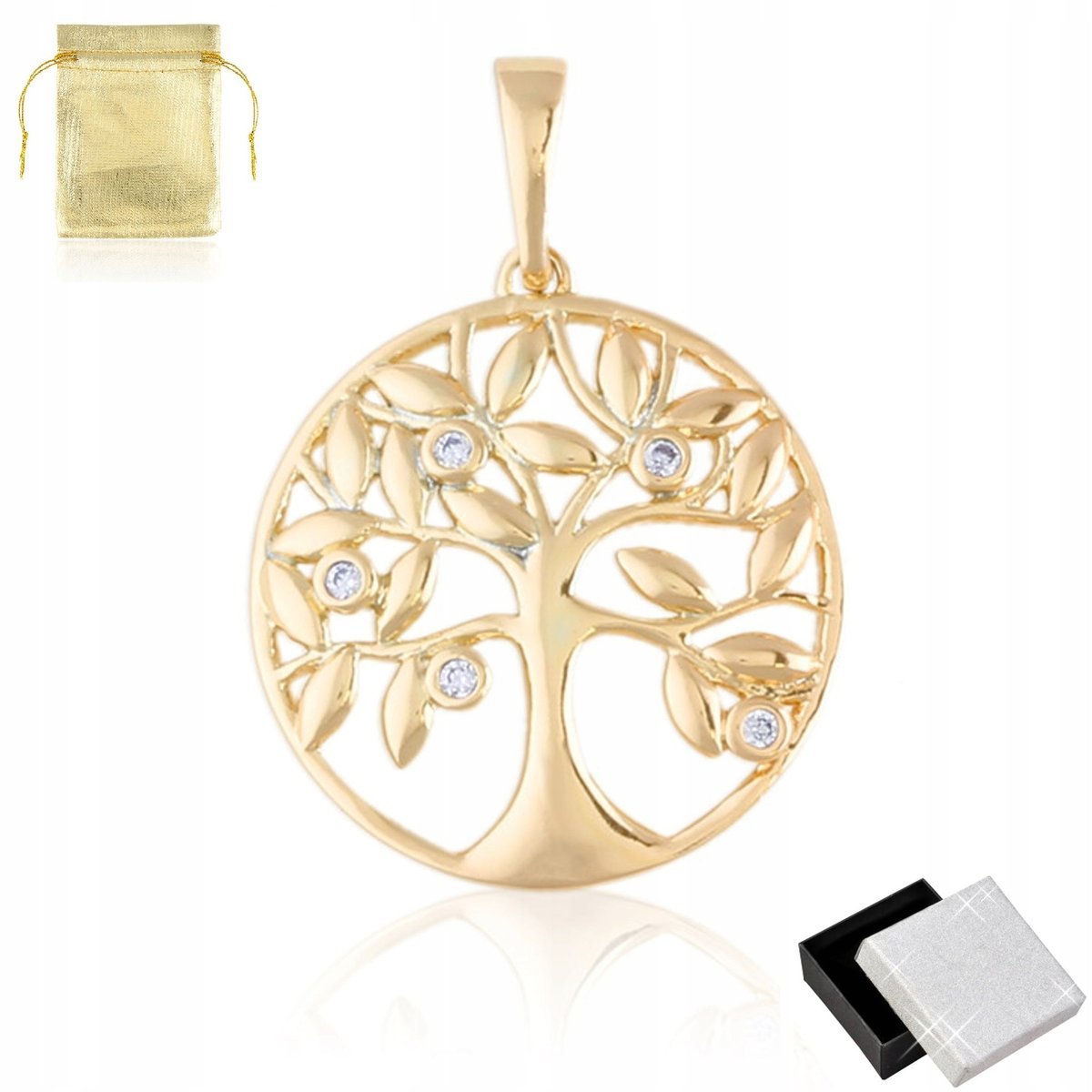 Złota Zawieszka Drzewko Szczęścia Z Kryształkami Prezent Dla Dziewczyny 18K