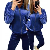 Dresy damskie - Dres Damski Welurowy 42 44 XL 2XL Rozpinany granat wygodny otulający mi - miniaturka - grafika 1