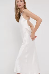 Sukienki - Bardot sukienka kolor biały maxi rozkloszowana - grafika 1