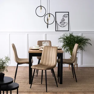 Zestaw Stół Kwadratowy Rozkładany MAX 80-160 cm Dąb Craft i 4 Krzesła Tapicerowane do Jadalni IBIS Beżowe Welurowe Loft - Stoły z krzesłami - miniaturka - grafika 1