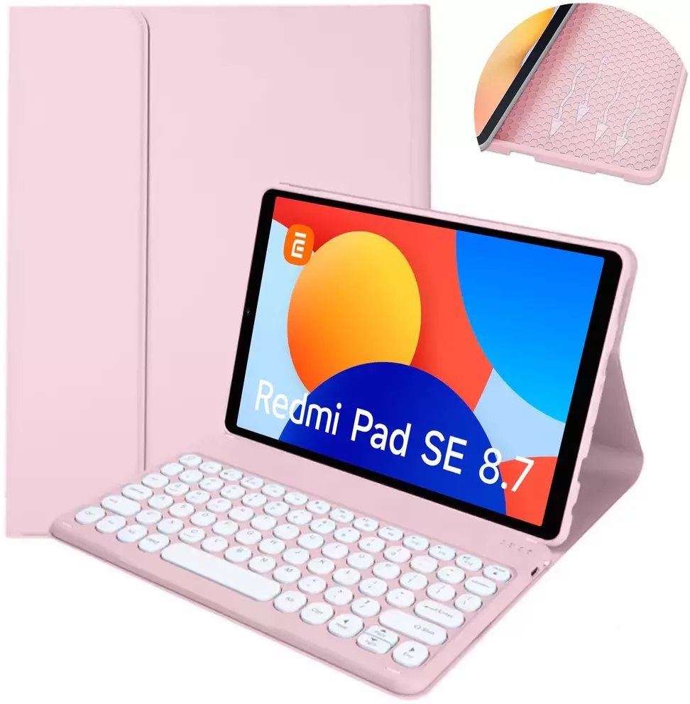 4kom.pl Etui z magnetyczną klawiaturą Bluetooth do Xiaomi Redmi Pad SE 8.7 2024, różowe