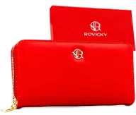 Portfele - Portfel damski typu piórnik czerwony ROVICKY duży lakierowany na suwak elegancki - miniaturka - grafika 1