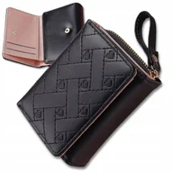 Portfele - Damski Portfel zapięcie portmonetka Skóra czarny w serca POJEMNY Karty - miniaturka - grafika 1