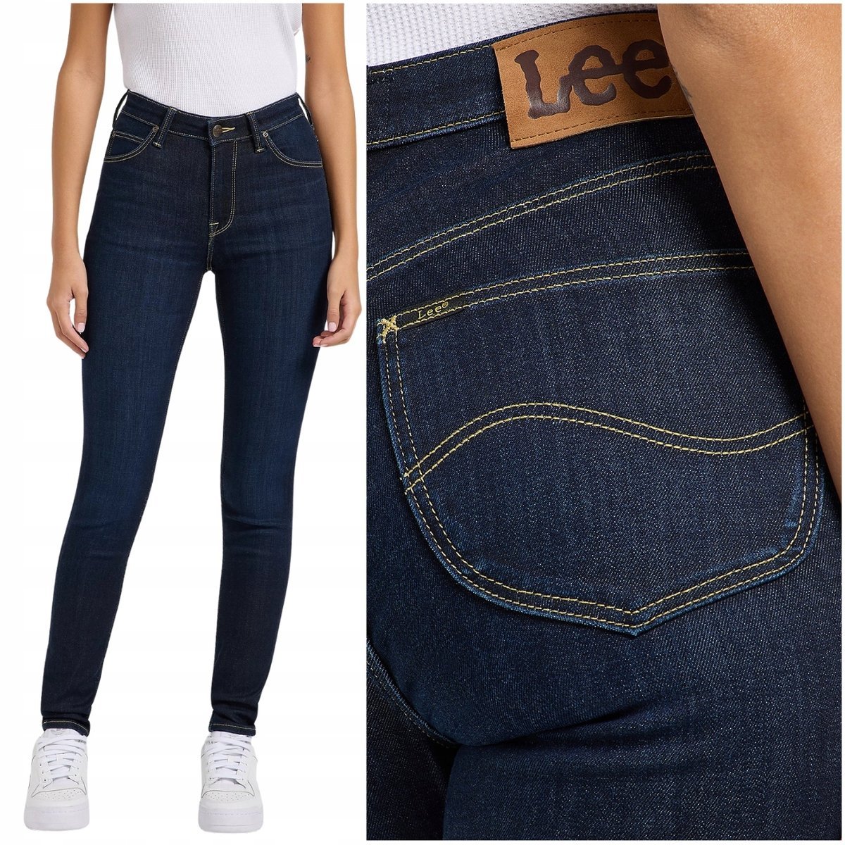 Lee SCARLETT HIGH Deep Dye wysokie damskie spodnie jeansowe rurki W28 L33