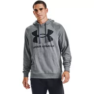 Bluzy sportowe męskie - Męska bluza dresowa  nierozpinana z kapturem UNDER ARMOUR UA Rival Fleece Big Logo HD - szara - miniaturka - grafika 1