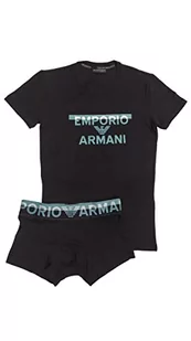 Emporio Armani Męski T-shirt + Trunk Megalogo Underwear, czarny, L - Koszulki męskie - miniaturka - grafika 1