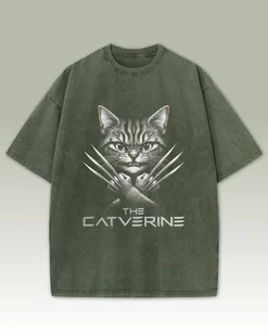 Koszulka oversize The Catverine - Kot Wolverine - efekt sprania Khaki 3XL - Koszulki męskie - miniaturka - grafika 1
