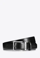 Paski - Zestaw męski: skórzany pasek z wymiennymi klamrami czarny - miniaturka - grafika 1