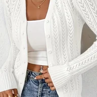 Swetry damskie - TEMU Kardigan Damski Elegancki Biały z Długim Rękawem - Sweter Otwarty na Guziki, Lekka Warstwa na Wiosnę/Jesień/, Stylowe Ubranie do Biura i Imprezy - miniaturka - grafika 1