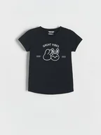 Koszulki dla dziewczynek - Reserved - T-shirt z nadrukiem - czarny - miniaturka - grafika 1