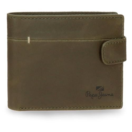 Pepe Jeans Staple Portfel poziomy z zapięciem na kliknięcie Zielony 11x8,5x1 cm Skóra by Joumma Bags, Zielony, Talla única, Portfel poziomy z zapięciem na klik