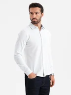 Koszule męskie - Dzianinowa koszula męska SLIM FIT z długim rękawem biała V1 OM-SHCS-0177 - Ombre Clothing - miniaturka - grafika 1