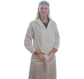 Fartuchy i rękawice kuchenne - Damski fartuch laboratoryjny, biały, 100% bawełna z zatrzaskami, idealny do pracy i na studia, biały, 44 - miniaturka - grafika 1