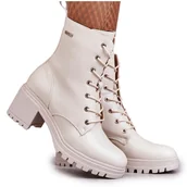 Botki damskie - Vinceza Damskie Ocieplane Botki Na Obcasie Jasny Beż Grethe beżowy - miniaturka - grafika 1