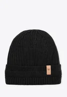 Czapki damskie - Czapka zimowa z wywijanym brzegiem czarna - miniaturka - grafika 1