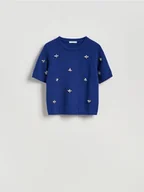 Swetry damskie - Reserved - Sweter z błyszczącą aplikacją - niebieski - miniaturka - grafika 1