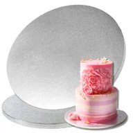 Dodatki do ciast w proszku - Podkład pod tort OKRĄGŁY SREBRNY 40 cm x 5 szt podstawka Mocny Solidny - miniaturka - grafika 1