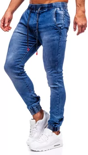 Spodnie męskie - Granatowe spodnie jeansowe joggery męskie Denley TF135 - grafika 1