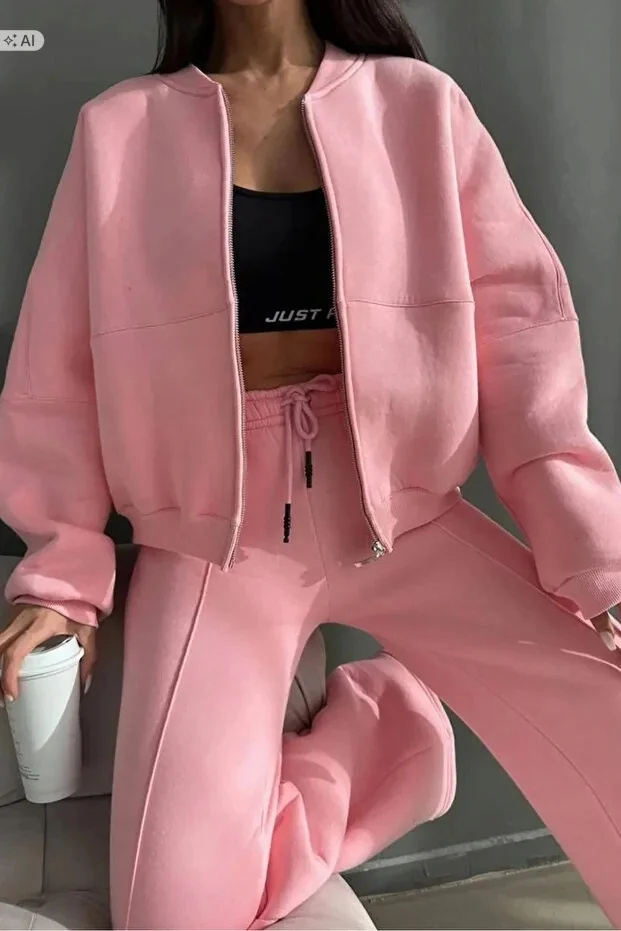 MIĘKKI RÓŻOWY DRES KOMPLET Z BLUZA ROZPINANA SPORTOWY M 5IA