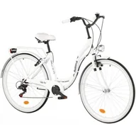 Rowery - Rower miejski INDIANA Moena S7B 28 cali damski Biały + Koszyk na rower VÖGEL VKS-105 Stalowy - miniaturka - grafika 1