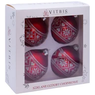 Bombki - Bombka szklana dekorowana 8 cm 4 sztuki czerwono-srebrny - miniaturka - grafika 1