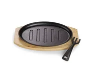 Patelnie - ECHTWERK Żeliwna patelnia do serwowania z paskami do grillowania i deską do serwowania, Patelnia do serwowania, Zdejmowany uchwyt, Już zapieczona, grilla, grilla i indukcji, 27 x Ø 17,5 cm - miniaturka - grafika 1
