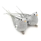 Bombki - Dekoracja świąteczna ptaszek srebrny z klipsem 16 cm - miniaturka - grafika 1