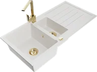 Zlewozmywaki z baterią - Mexen Andres zlewozmywak granitowy 1,5-komorowy z ociekaczem i baterią kuchenną Rita, biały - 6515-20-670300-50 - miniaturka - grafika 1