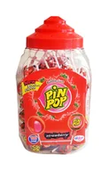 Gumy do żucia, lizaki, dropsy - LIZAK PIN POP STRAWBERRY 100x18g - miniaturka - grafika 1