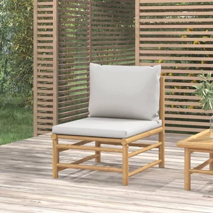 vidaXL Środkowa sofa ogrodowa z jasnoszarymi poduszkami, bambusowa - Komplety wypoczynkowe - miniaturka - grafika 1