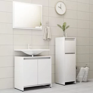vidaXL vidaXL 3-cz. zestaw mebli łazienkowych, wysoki połysk, biały, płyta 8720286166321 - Meble łazienkowe - miniaturka - grafika 1
