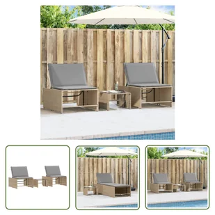 The Living Store Leżaki ze stolikiem - 2 szt. - beżowe - polirattan - Leżak - Leżaki ogrodowe The Living Store Leżaki ze stolikiem - 2 szt. - beżowe - polirattan - Leżak - Leżaki ogrodowe - miniaturka - grafika 1