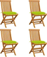 Fotele i krzesła ogrodowe - Krzesła ogrodowe z jasnozielonymi poduszkami 4 szt. Lite drewno tekowe - miniaturka - grafika 1