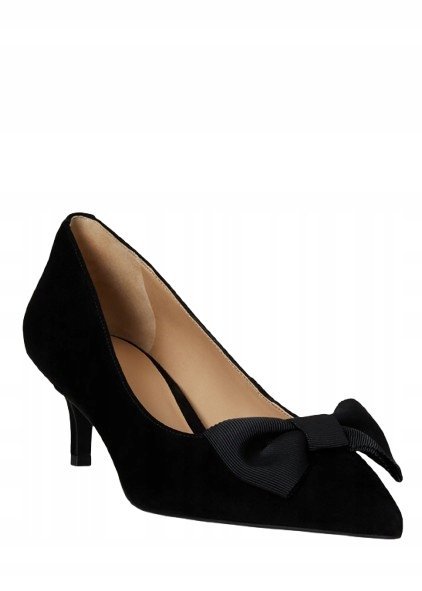 RALPH LAUREN ADRIENNE CZÓŁENKA ZAMSZOWE CZARNE Z KOKARDĄ NA SŁUPKU 37 T7A